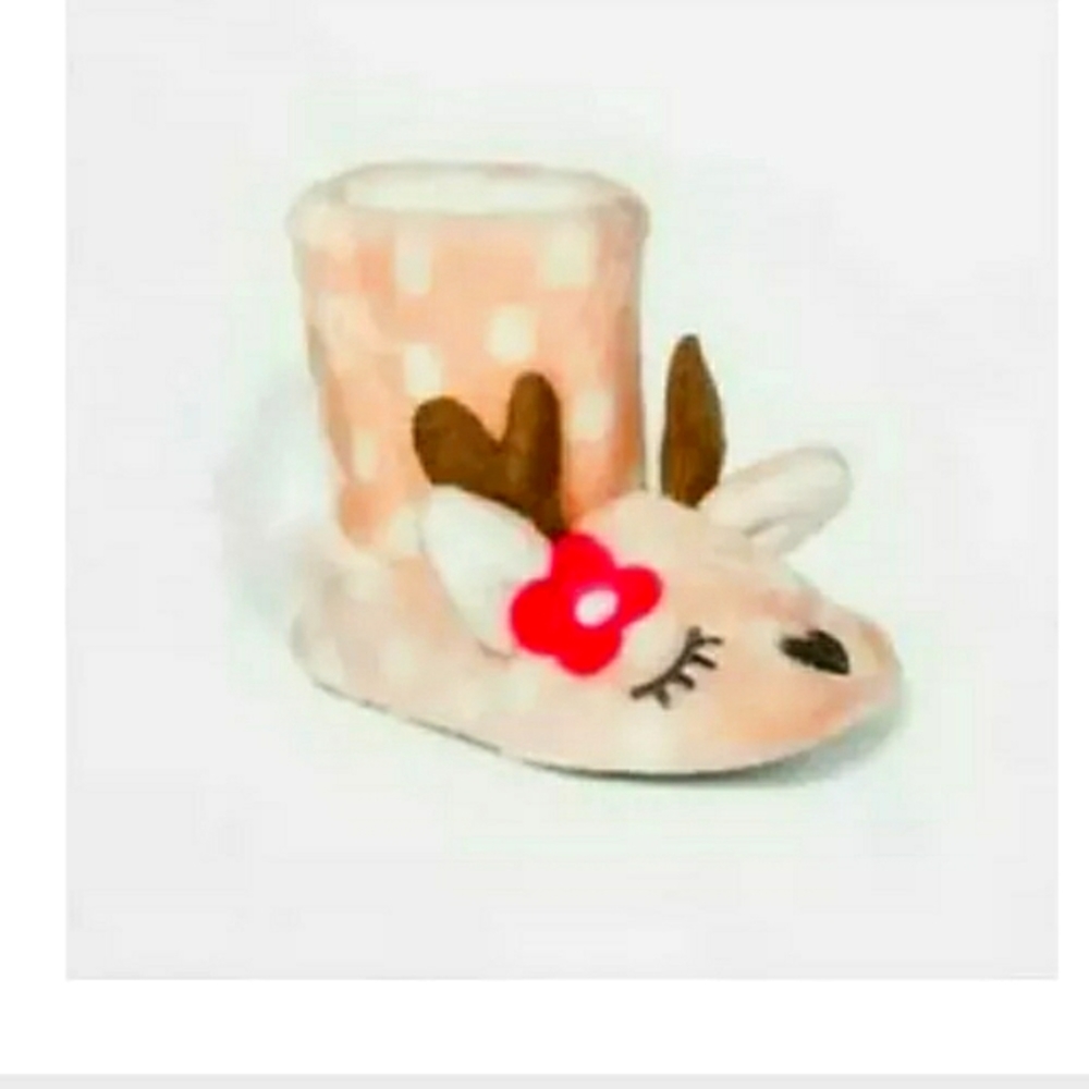 Cat & Jack  Pink Deer Slipper Booties 2T-3T.